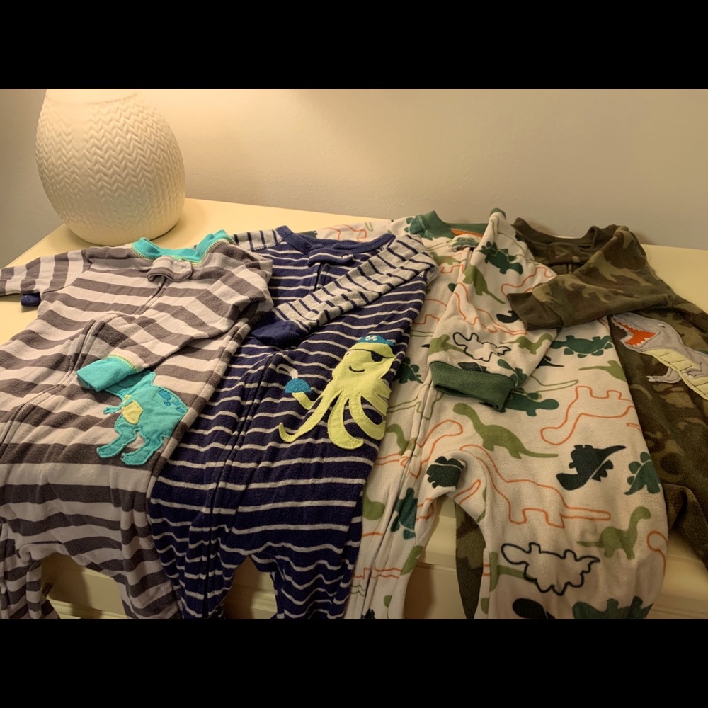 FOUR Zipper footed Pajamas size 12 month